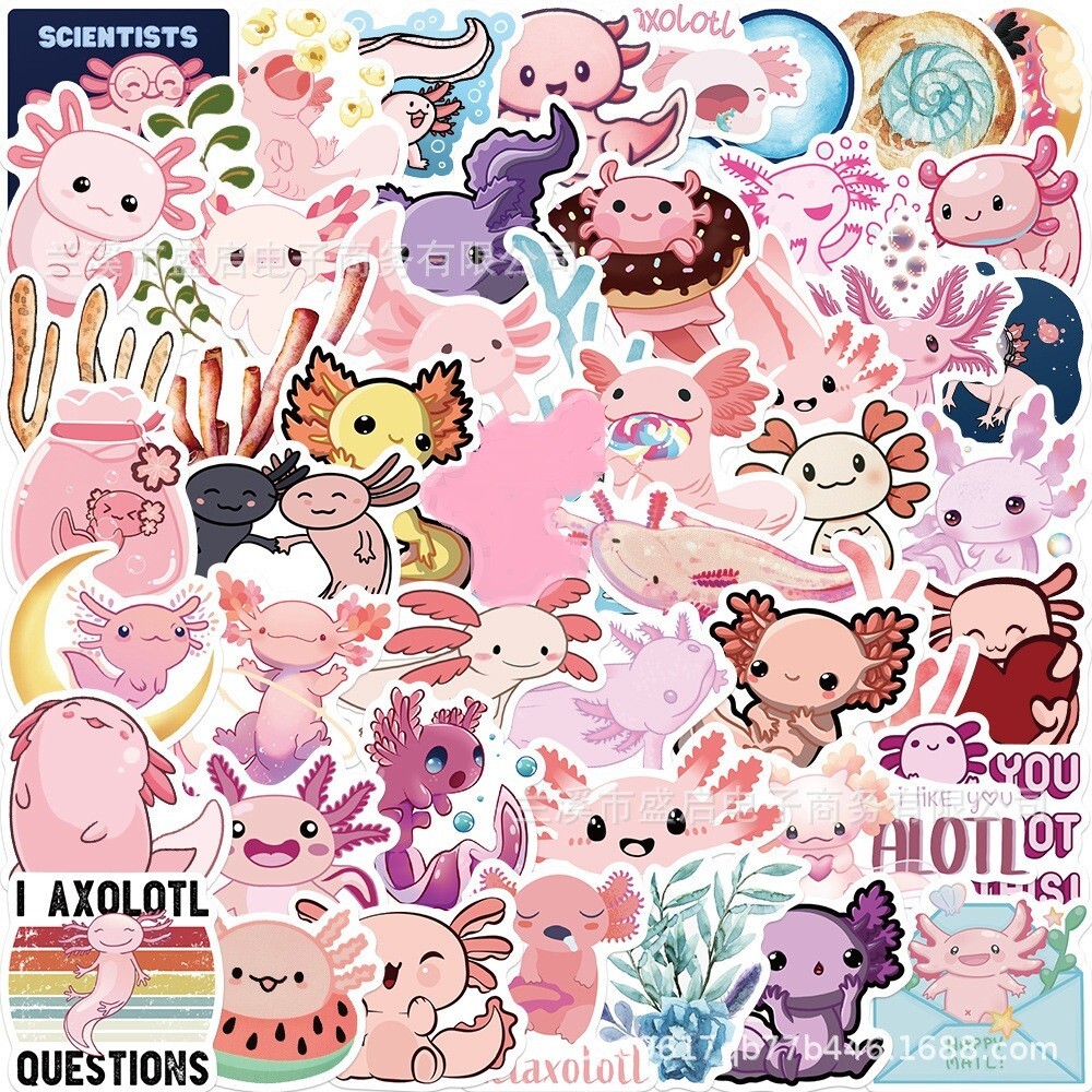 50pcs AXOLOTL Stickers, Cute Animal Water Bottle Laptop No Residue Sticker, #217