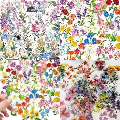 200pcs PET Flower Stickers for Water Bottles, Waterproof Transparent #2