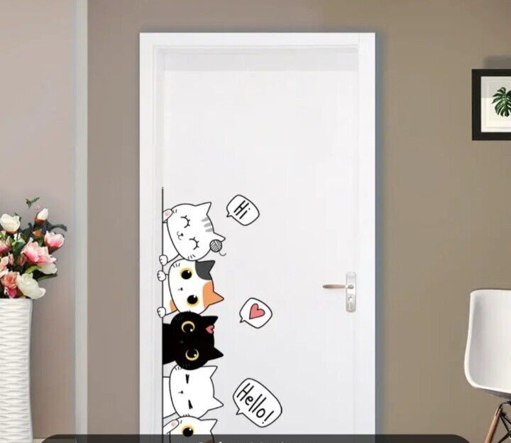 1 pc Cute Children Room Bedroom Decor Kitten Door Sticker