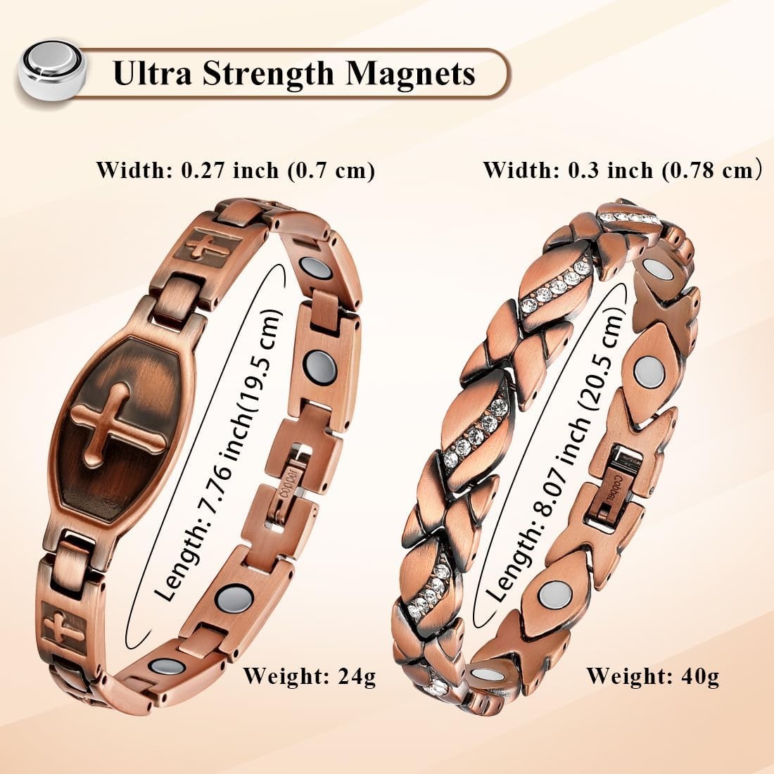 2PCS Copper Magnetic Bracelets for Women 100% Solid Pure Copper Bracelets wit…