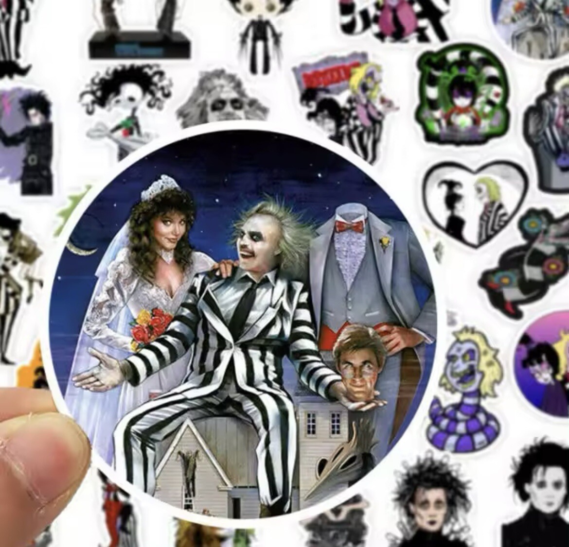 Tim Burton Stickers 50pk Beetlejuice Corpse Bride Mixed Spooky Character Sticker