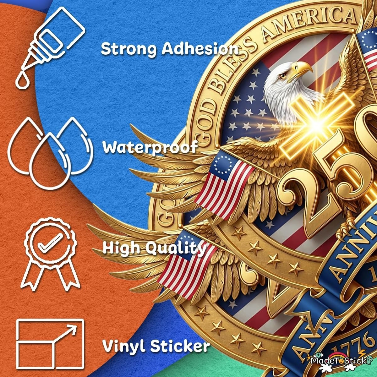 250th Anniversary USA 4" x 5" Sticker Vinyl Decal 2-Pack
