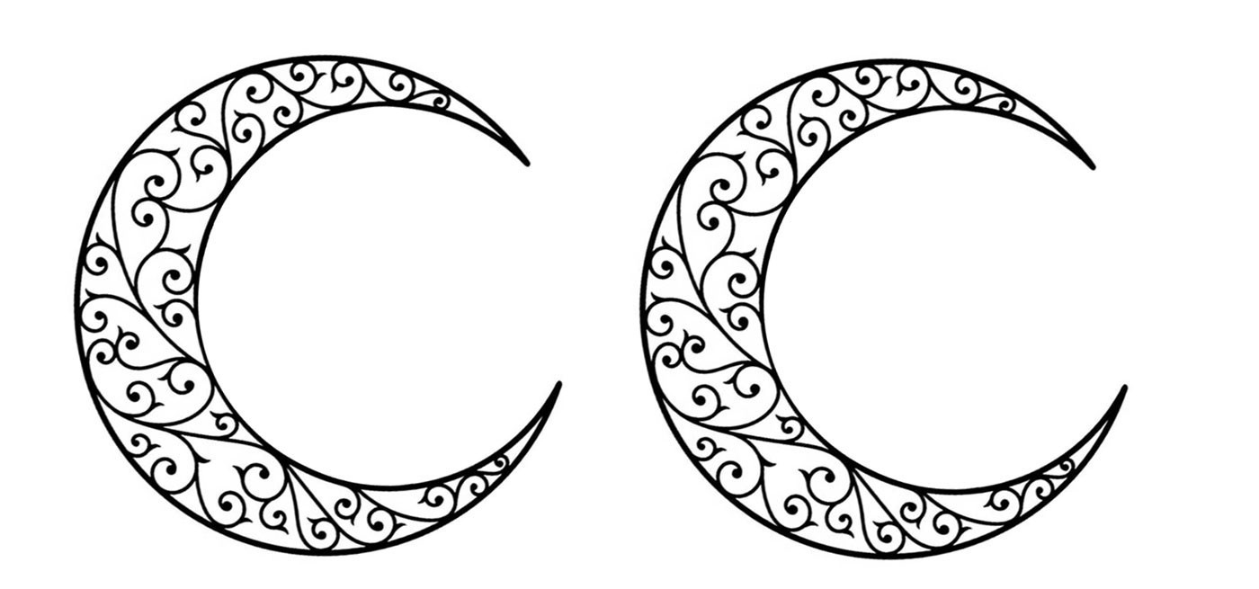 Decorated Crescent Moon Two PK 5" Vinyl Decals Vehicles Windows Any Flat Surface