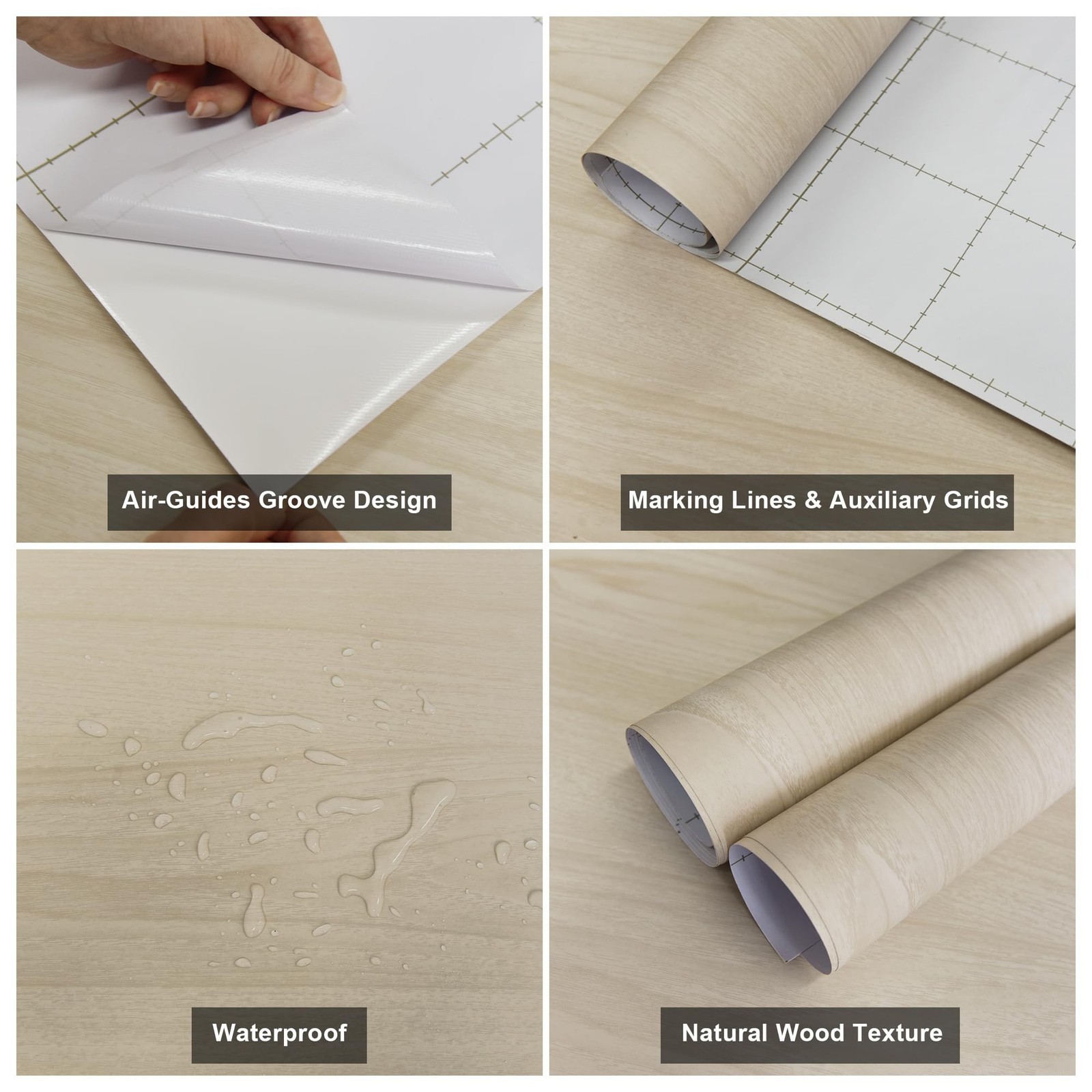 16"x118" Beige Wood Grain Contact Paper Self Adhesive No Bubbles Light Oak Fa…