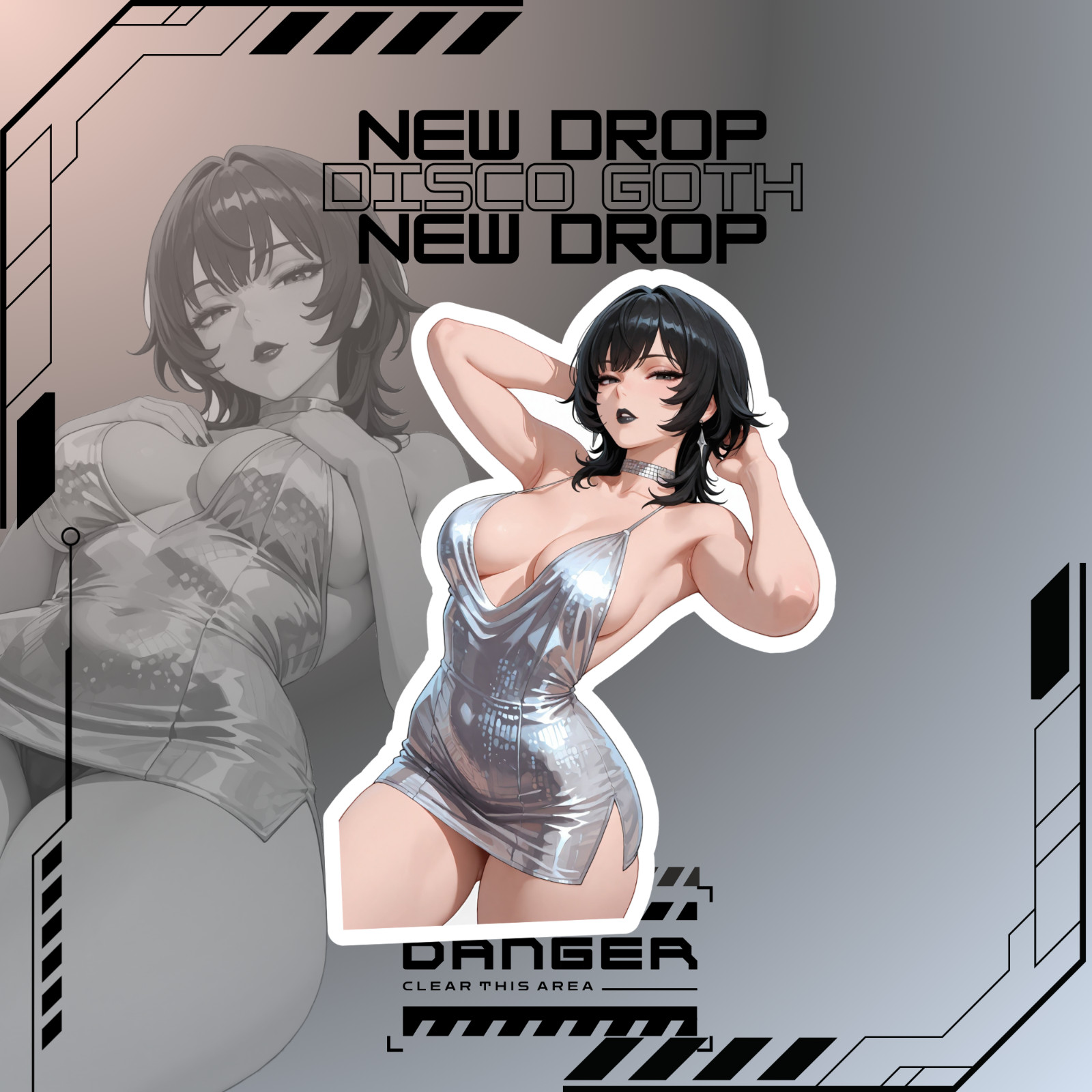 Disco Goth Girl | Anime Girl Waifu Sticker Decal