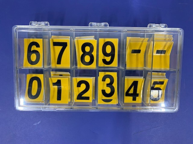 Number Stickers Black on Yellow 1 1/2 Inch 25 Pieces per Number NEW Carry Case