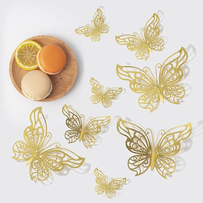 48PCS 3D Gold Butterfly Wall Decor Stickers for Party, Wedding, Birthday, Cake