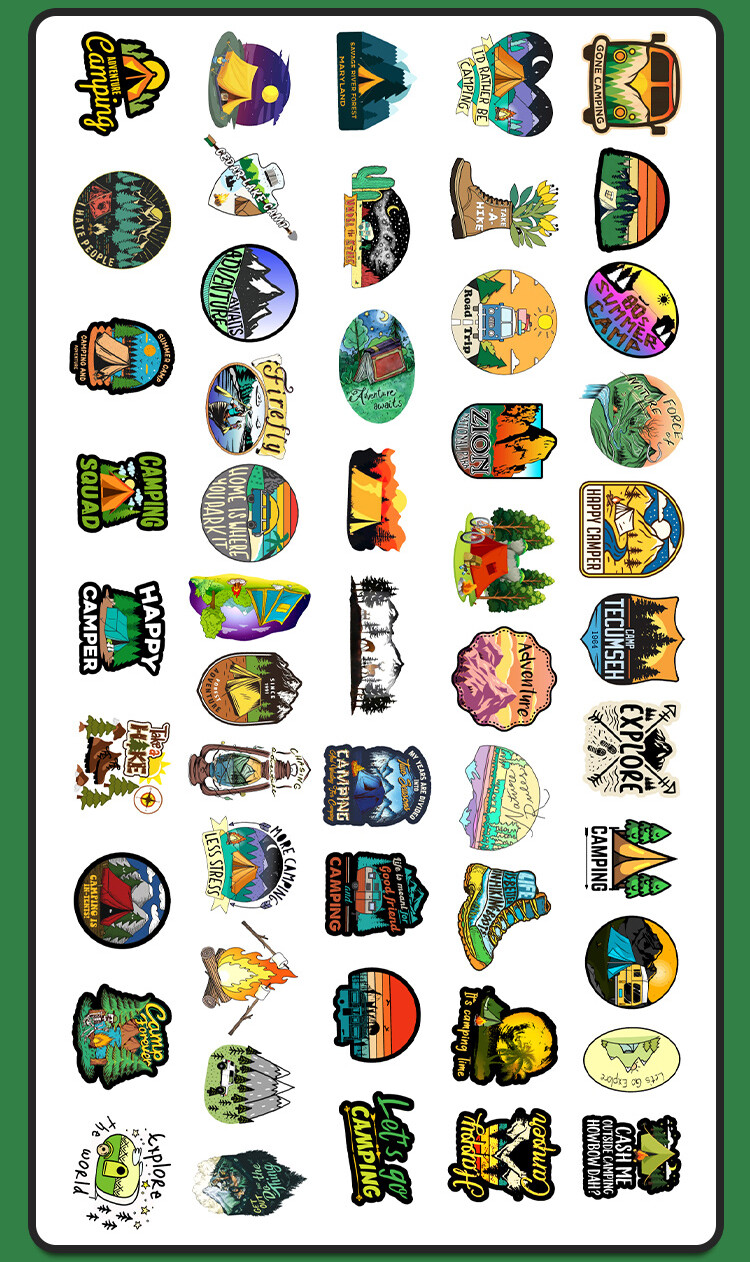 50 Pcs Vinyl Stickers Camping Outdoorsy Hiking Bomb Graffiti Waterproof Decal