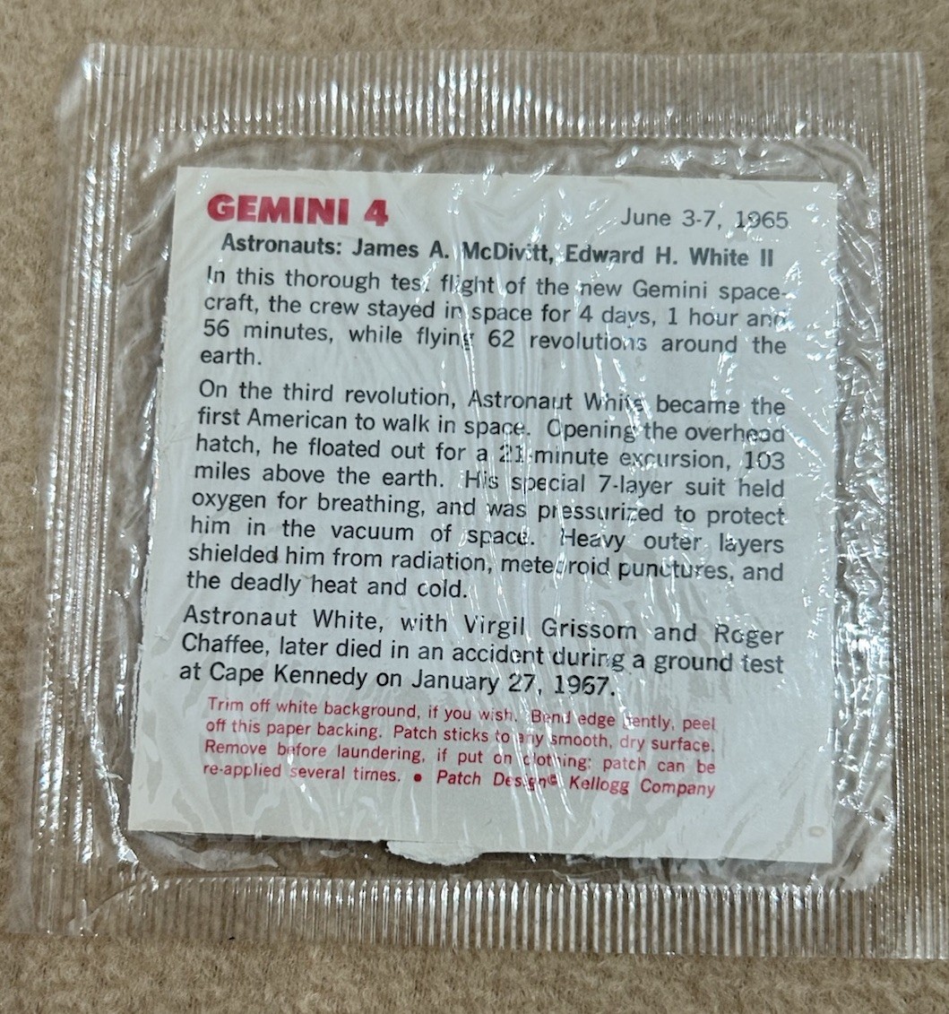 1960’s Gemini 4 Sticker Vintage Kelloggs Cereal Premium Prize NASA Astronaut