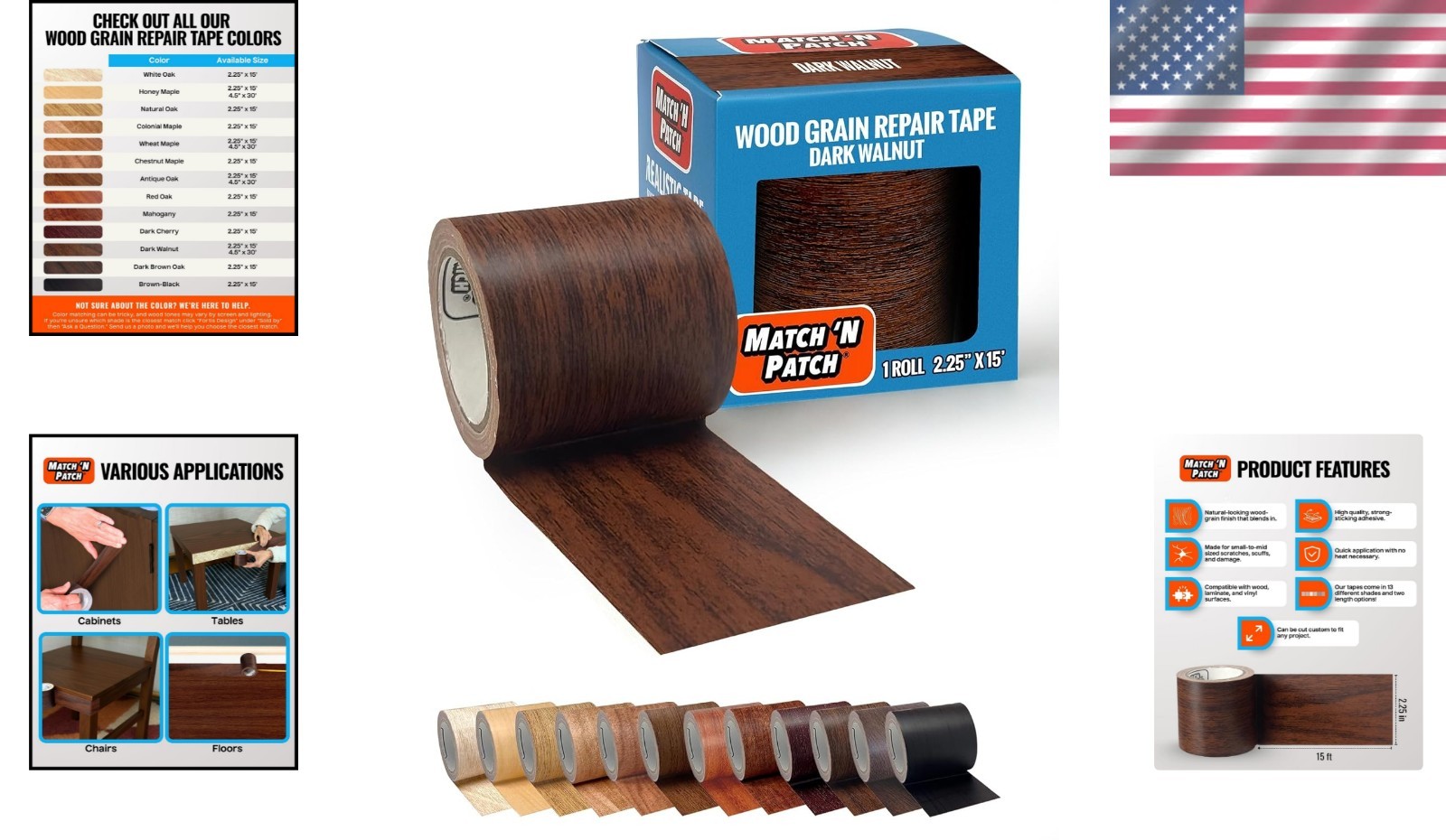 2.25" x 15 ft Wood Grain Repair Tape in Dark Walnut – Perfect for Quick Repairs