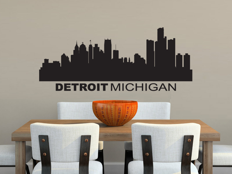 FGD Detroit Michigan City Skyline Vinyl Wall Decal 20" x 48"