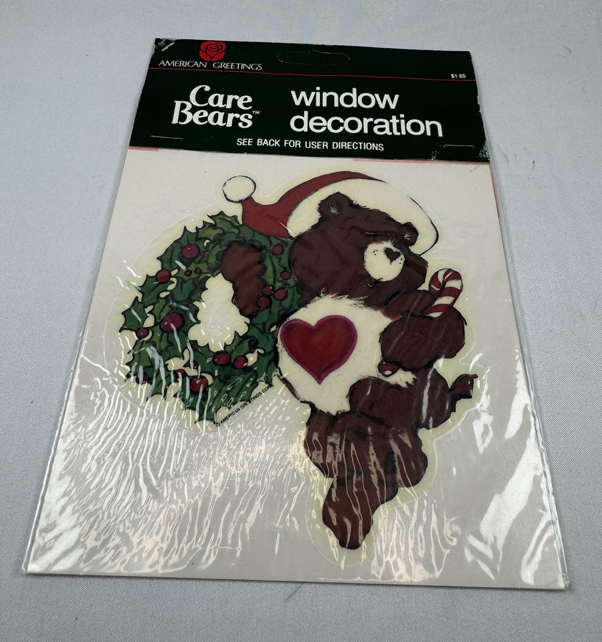 Vintage American Greeting Care Bears Christmas Window Cling Sticker 1980s NOS