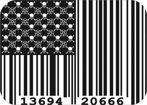 Skull and Crossbones – Pentragram – Barcode Flag – Sticker – 3 3/4" x 2 3/4"