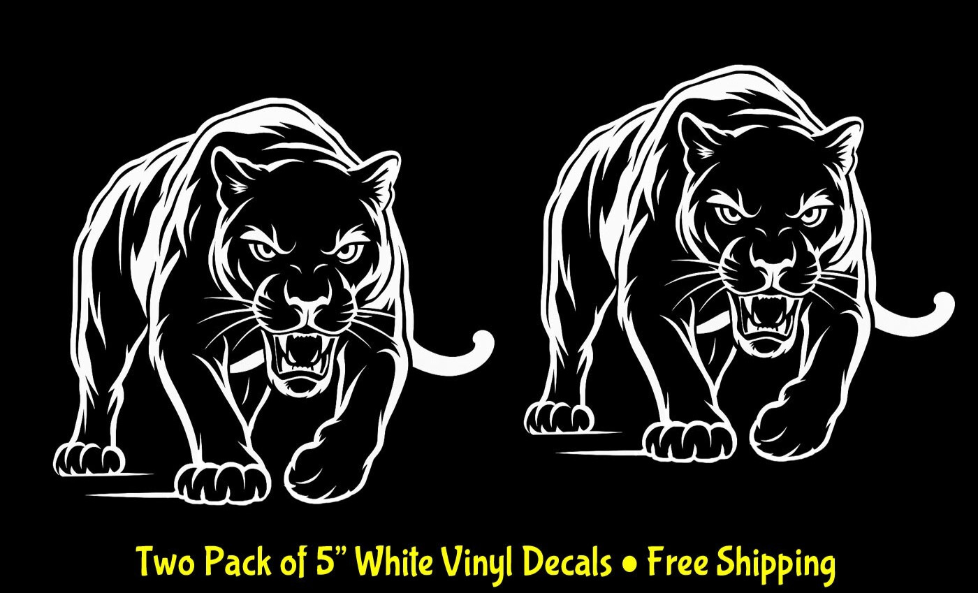 Black Panther Stalking TWO White Vinyl Decals Car Truck Window Laptop Tablet
