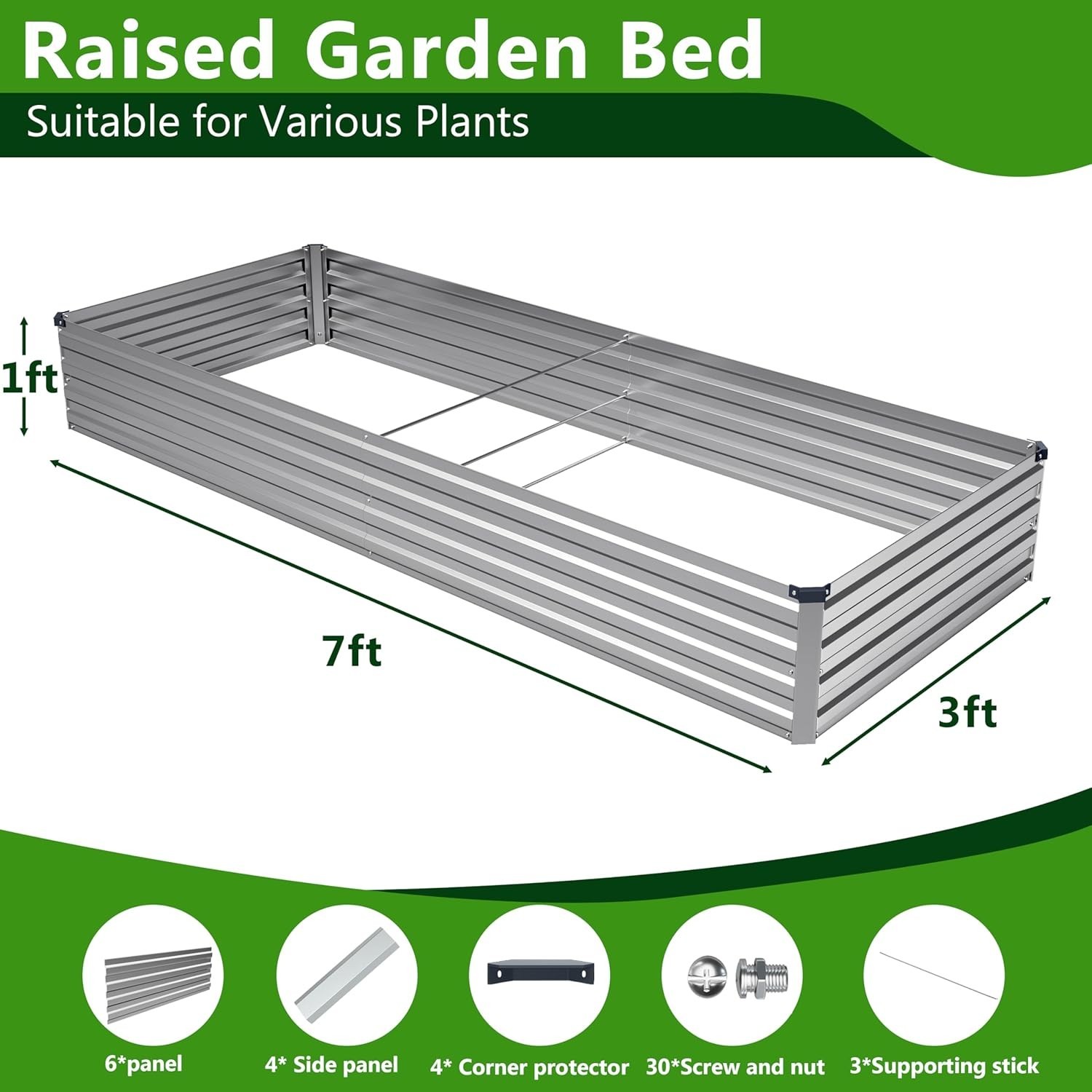 2PCS 7X3X1Ft Galvanized Raised Garden Bed,Outdoor Planter Box Metal Patio Kit Pl