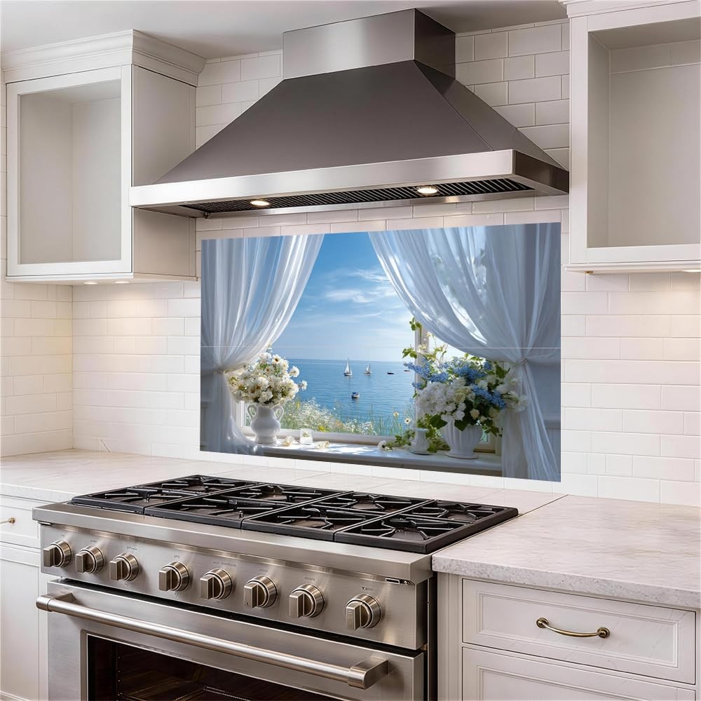 Ocean Window Wall Mural Peel Stick Kitchen Backsplash Decor Coastal Farm Hous…