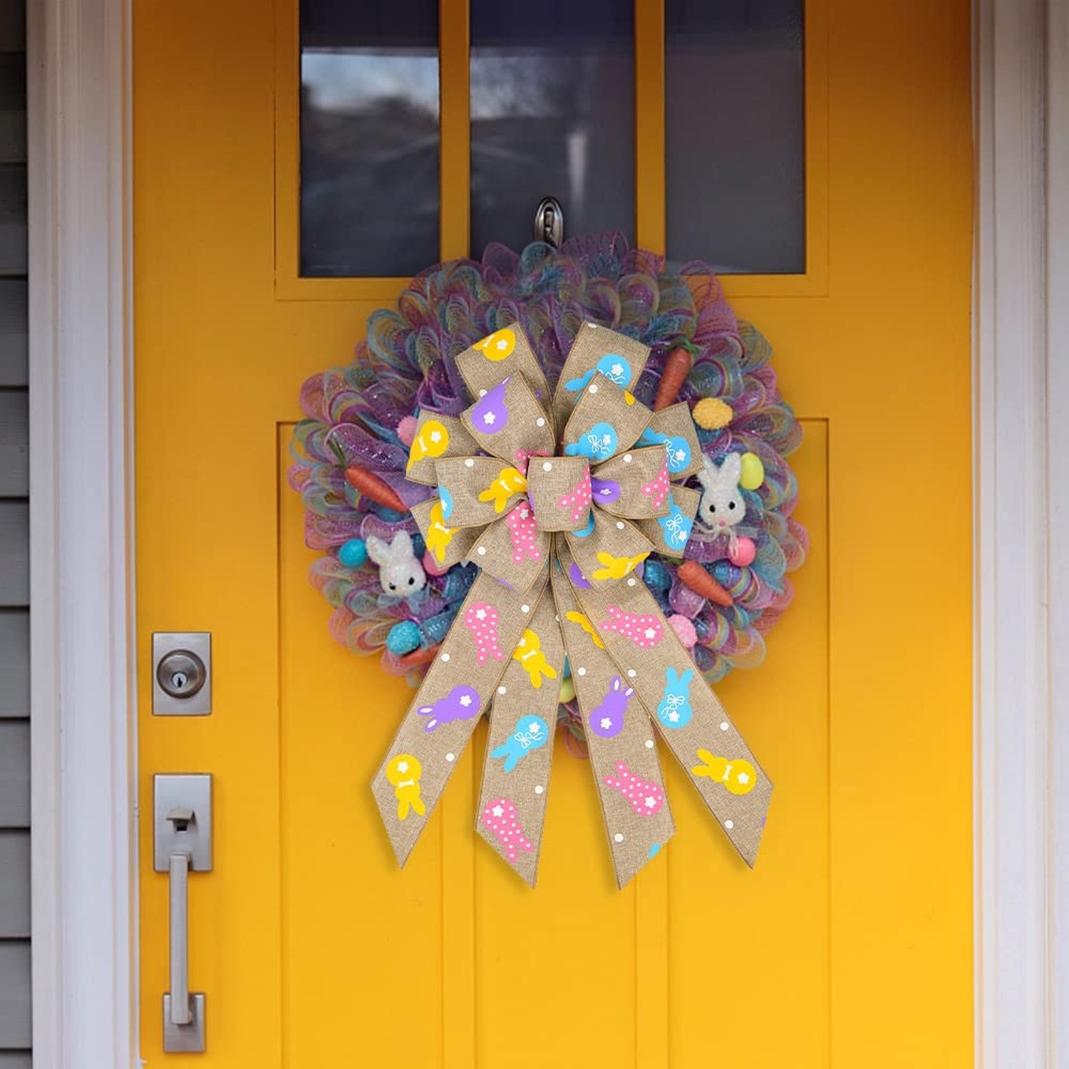 Easter Wreath Bows, Brown Easter Rabbits Pattern Burlap Bows for Wreaths – Ea…