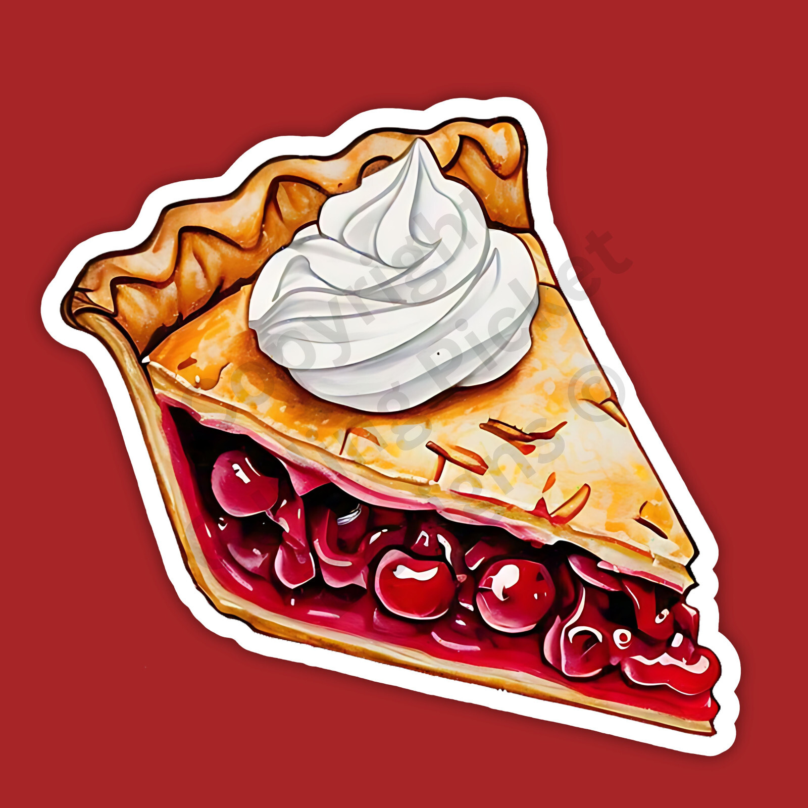 Slice of Cherry Pie with Whipped Cream Dessert Food 3" Vinyl Sticker