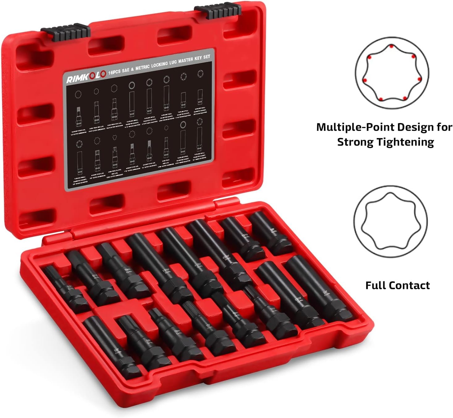 16-Piece Locking Lug Master Key Set, SAE and Metric Wheel Lock Removal Kit for R