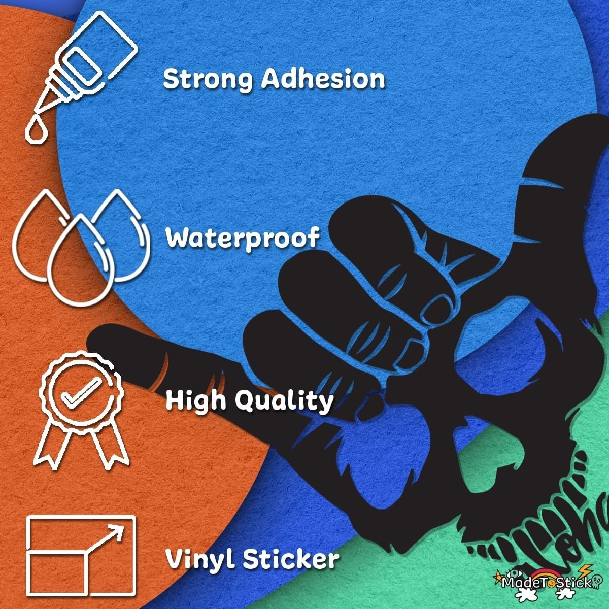 Shaka Skull Hand Aloha Surf Skeleton Sticker Decal 5"x4.5"