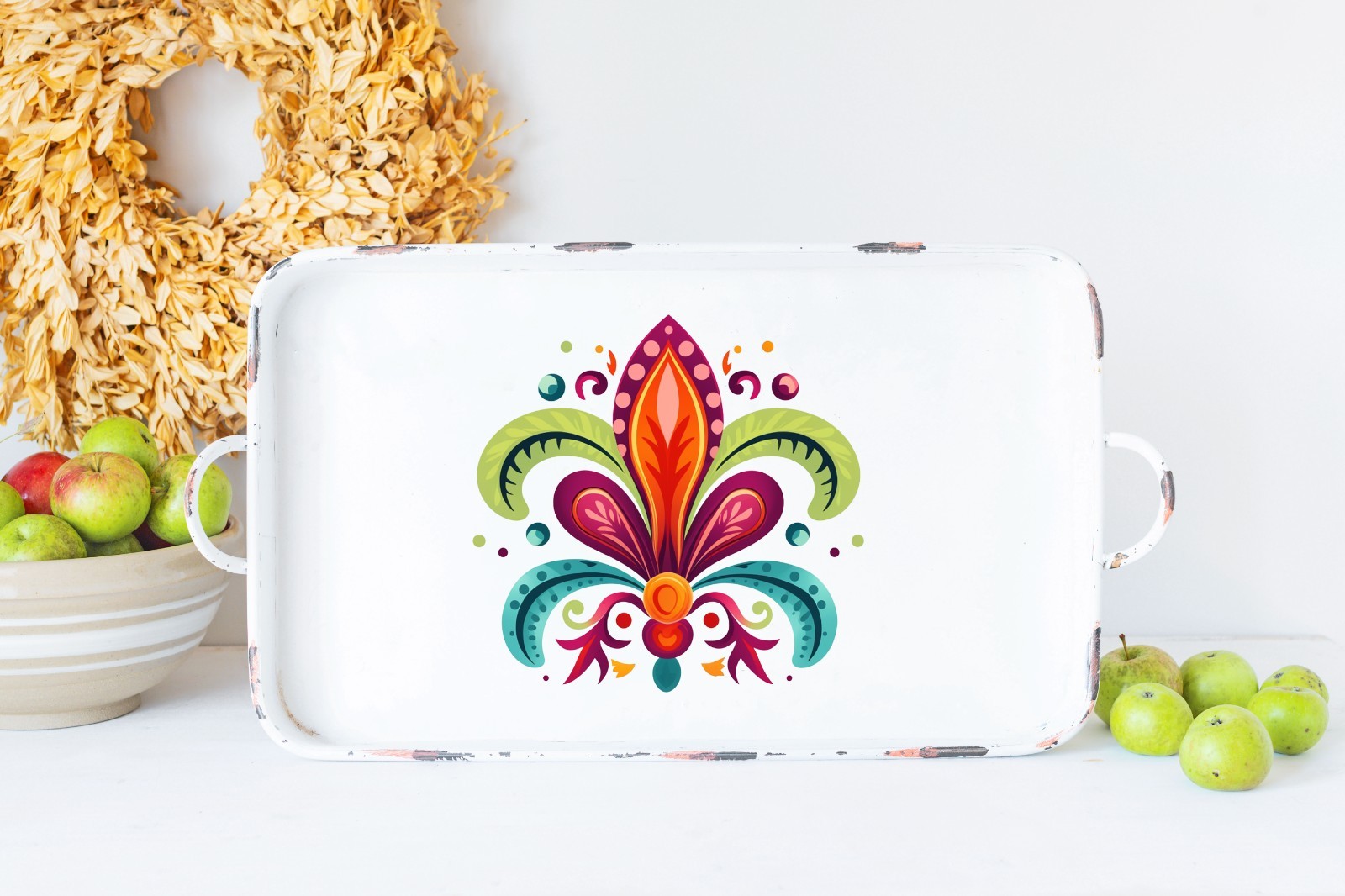 Colorful Folk Art Fleur de Lis UV DTF Transparent Sticker / Decal
