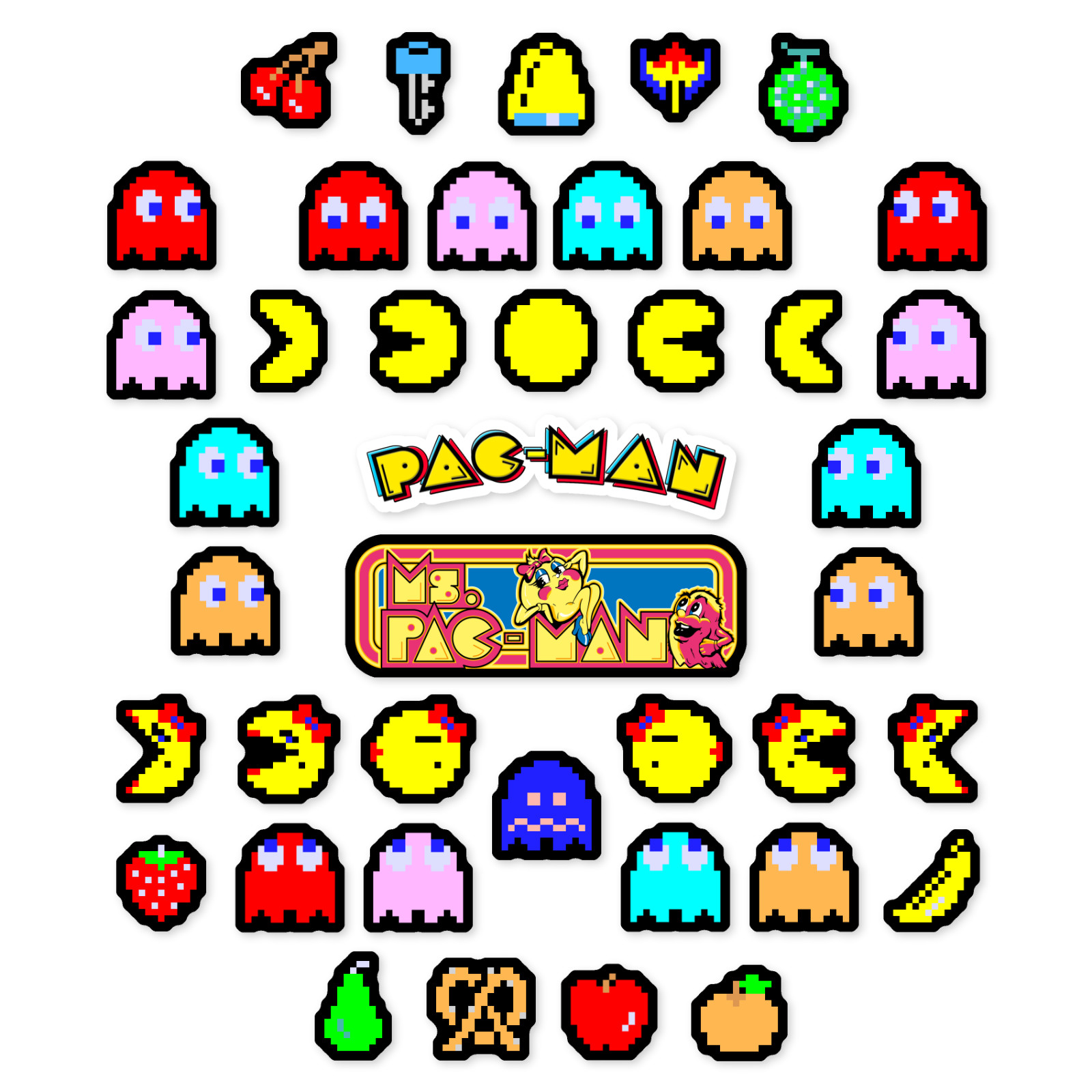 Pacman & Ms Pacman Stickers Arcade Pixel Art 41 Sticker Pack