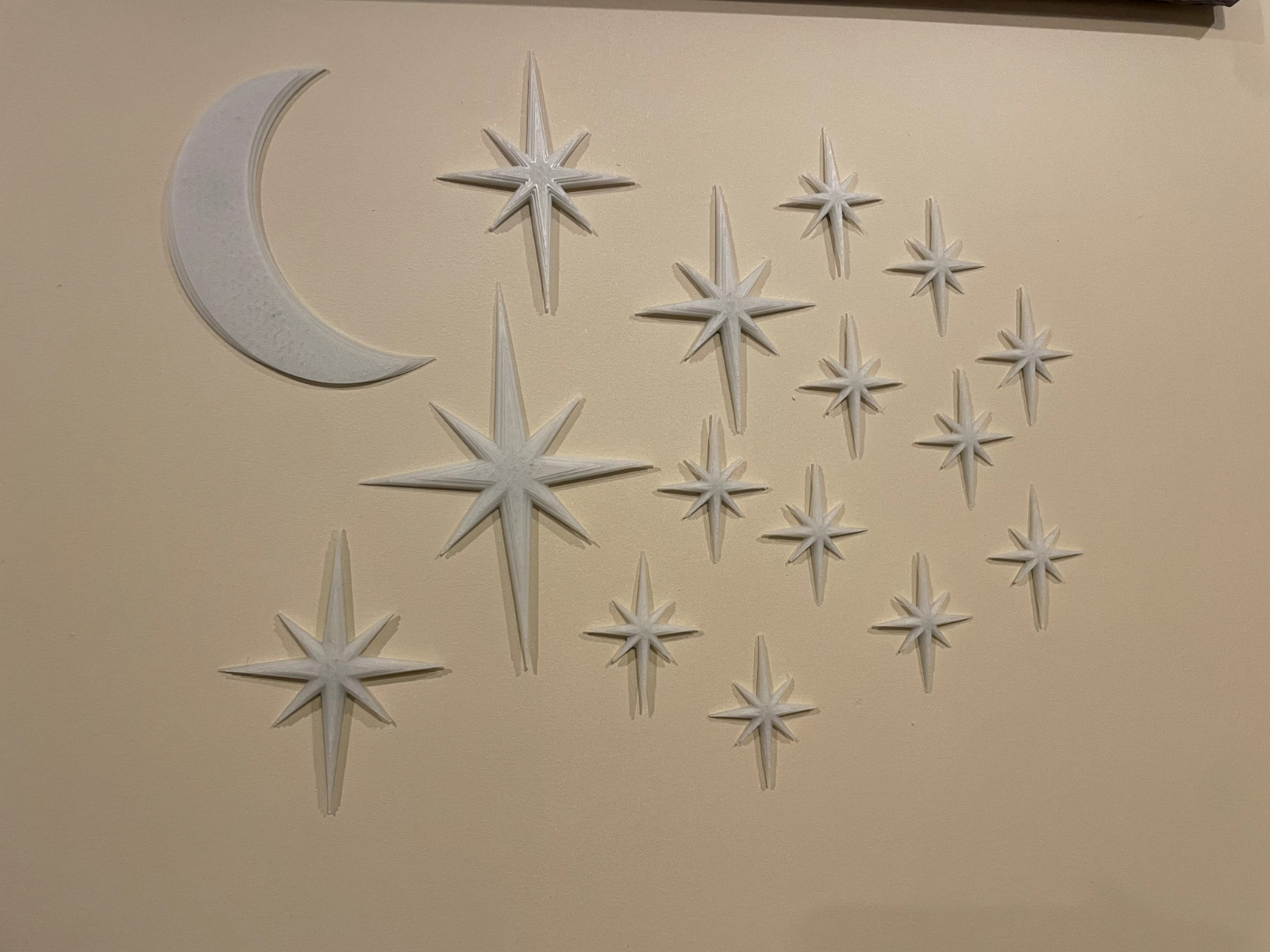 Glow-in-the-Dark Moon & Stars, Wall Art. Blue/Green Color 3D PLA Plastic