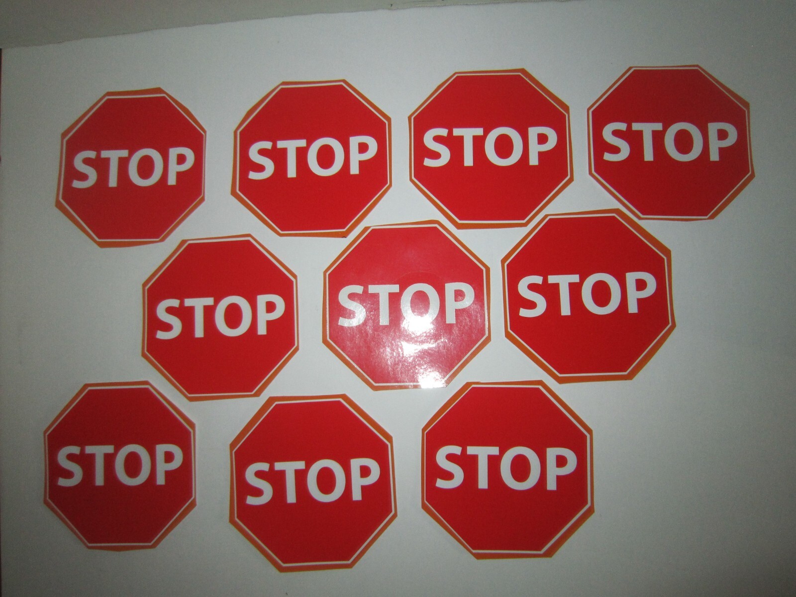Lot Of 10 Stop Sign Stickers, High Quality Vinyl Decals 3-3/4" Octagon Shape
