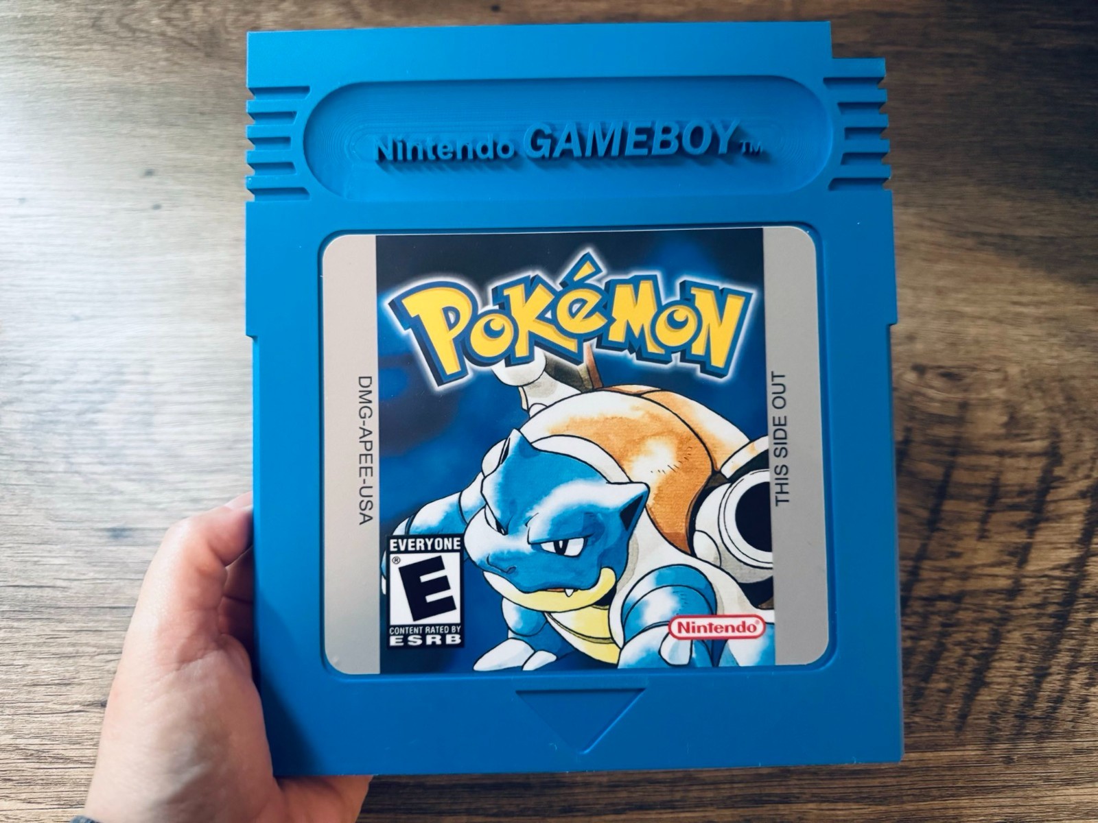 Oversized Pokemon Blue Game Boy Cartridge Replica 3D Printed Blastoise Display