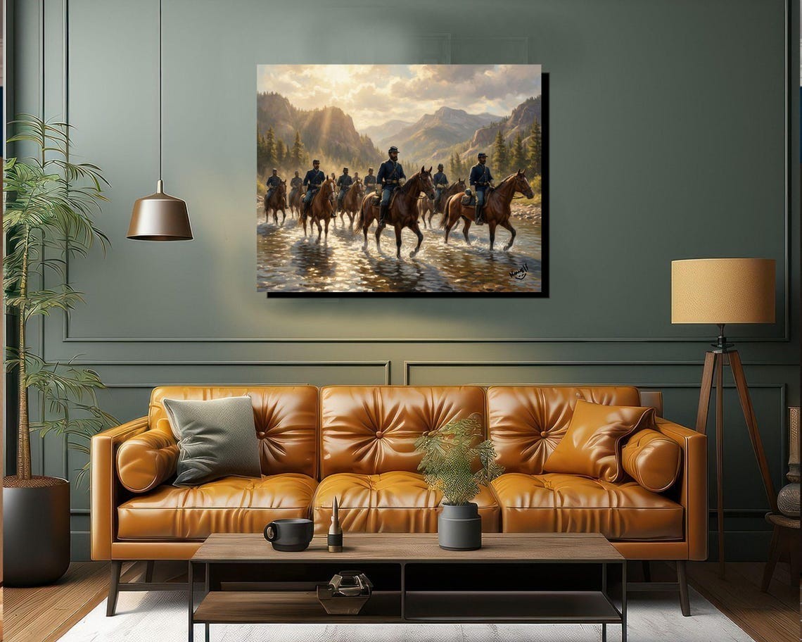 African American Buffalo Soldiers On Horseback 1870 River Crossing Canvas Wrap
