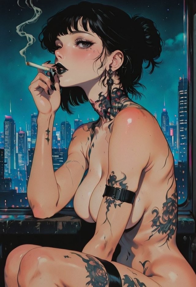 Anime waifu sticker busty goth 3.5"x4.5" high quality gloss print