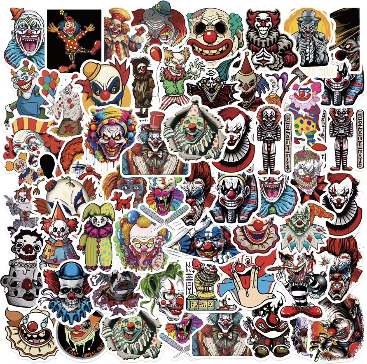 Clown Scary Style Stickers 50pk Mixed Matte Clown Horror Stickers FREE SHIPPING