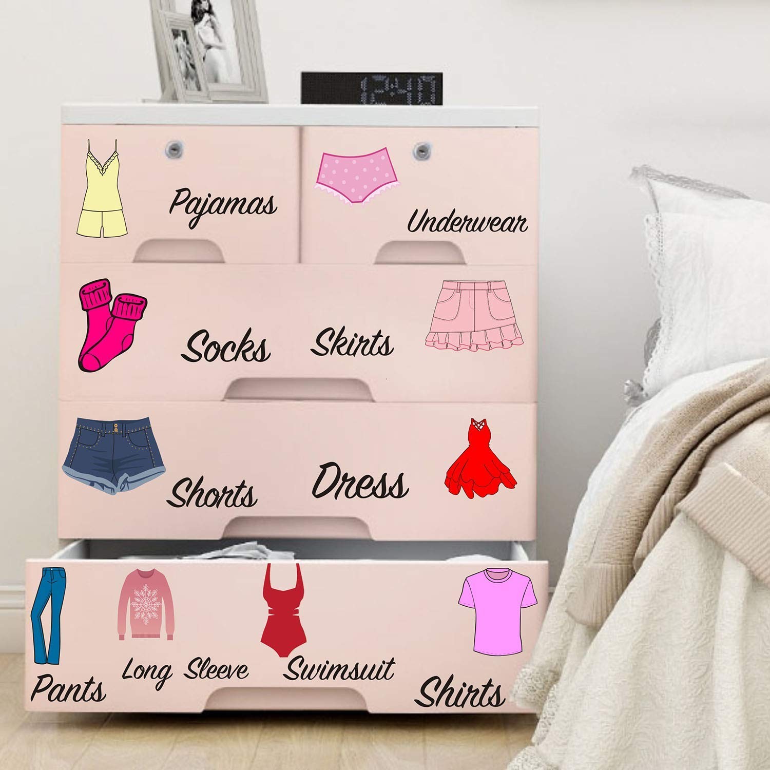 Dresser Clothing Decal Girl Dresser Labels for Bedroom Decor Drawer Organizin…