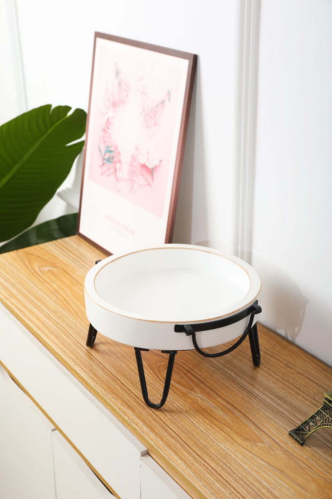 White Wood Pedestal Tray Stand for Tabletop, Countertop Handle(9.6×5.1 Inch)