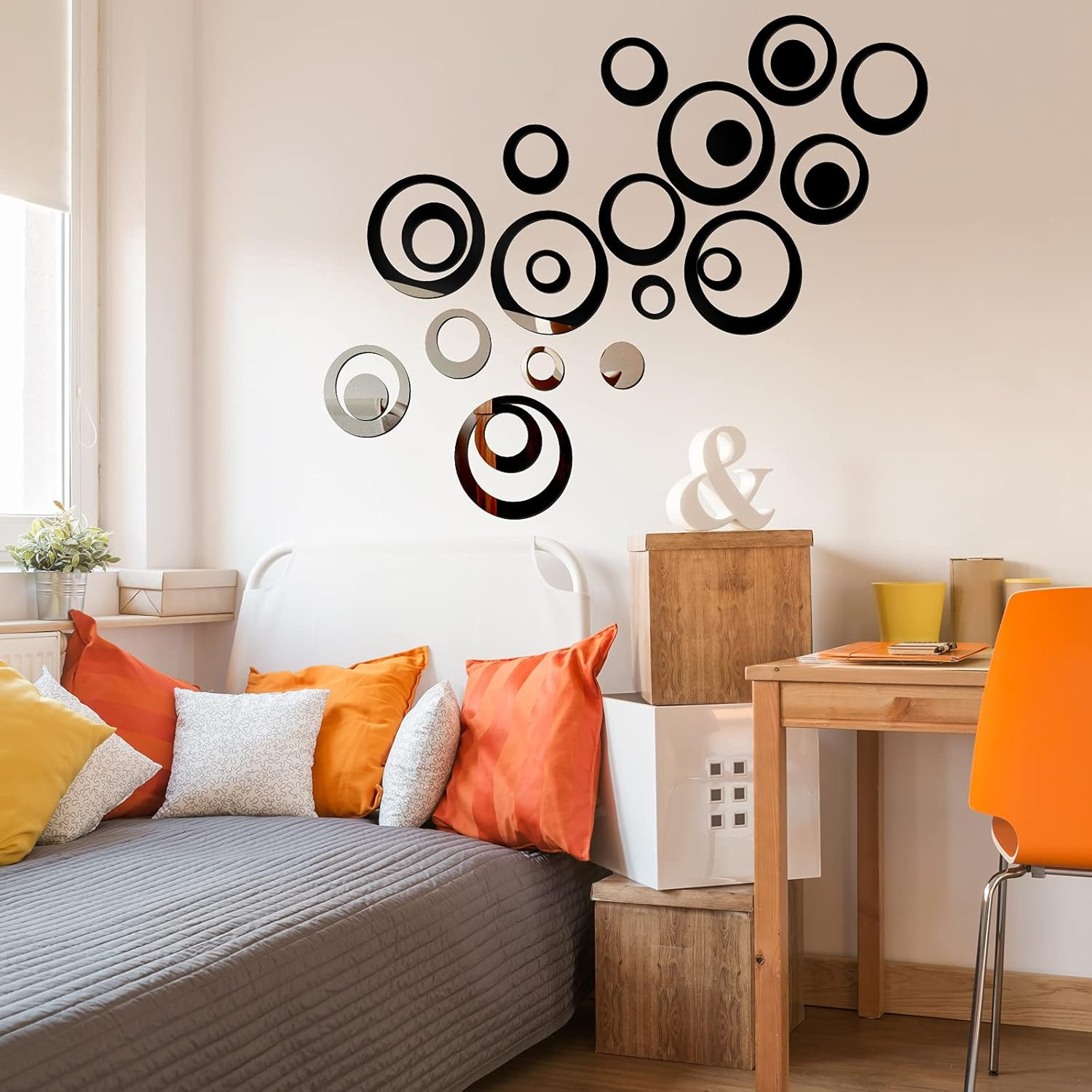 72 Pieces Acrylic Circle Mirror Wall Sticker round Wall Decor Decals Removable D