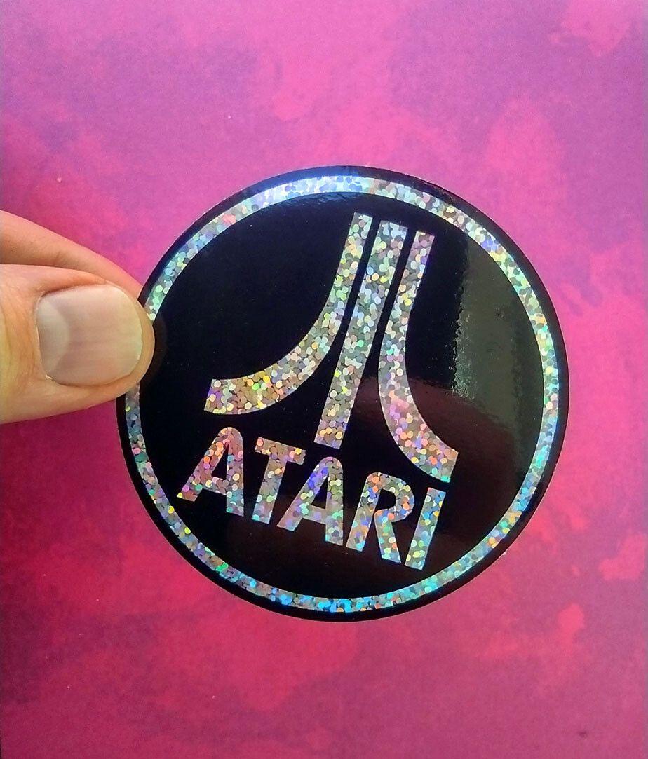 Atari Logo Sticker – Set Skateboard Glitter Transparent Decal Retro Video Gaming