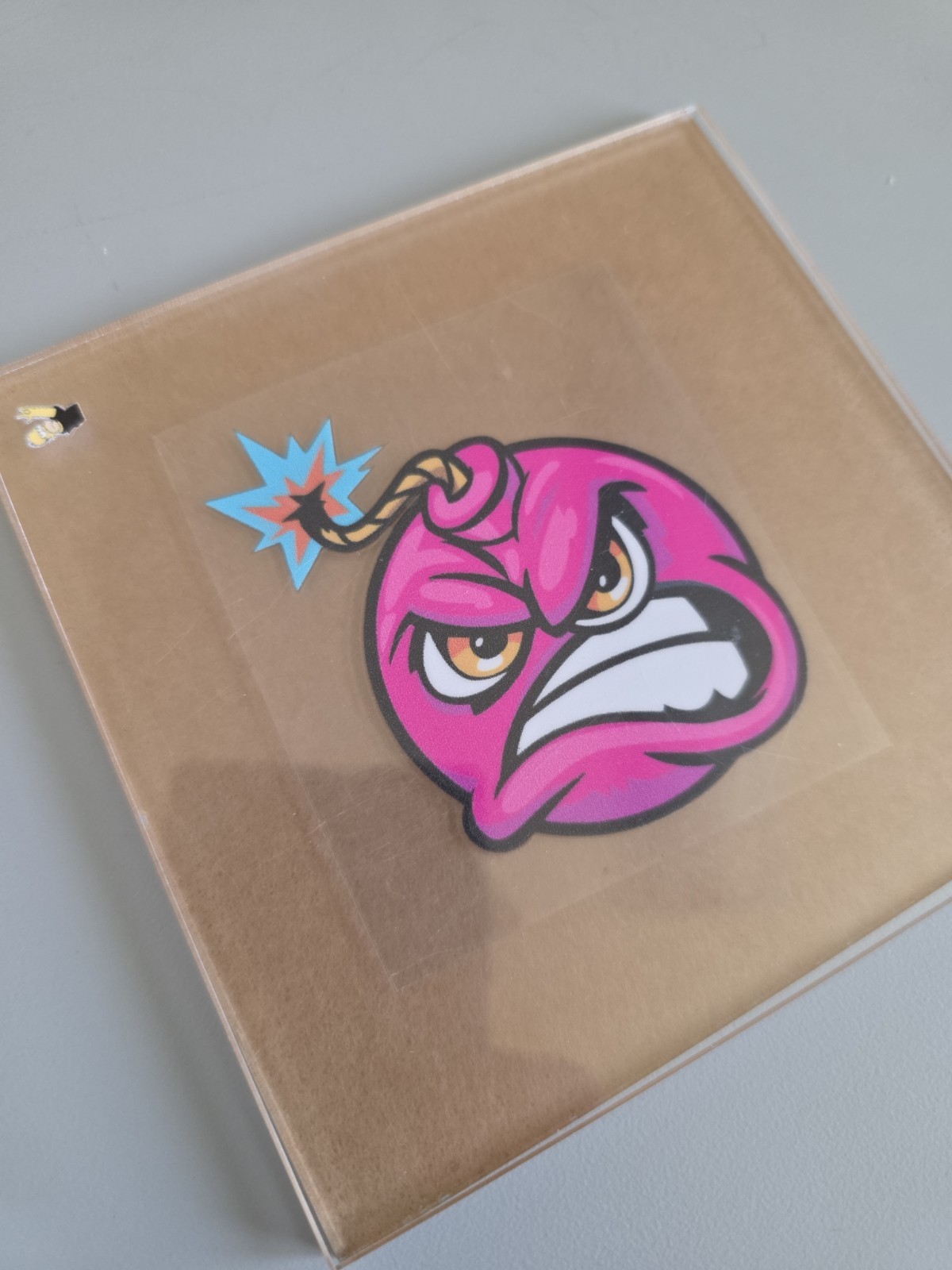 Pink Custom UV DTF Ignited Angry Bomb Decal