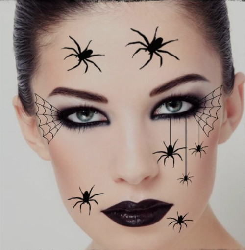 10 Sheets Halloween Black Spider Temporary Tattoo Face Stickers Waterproof