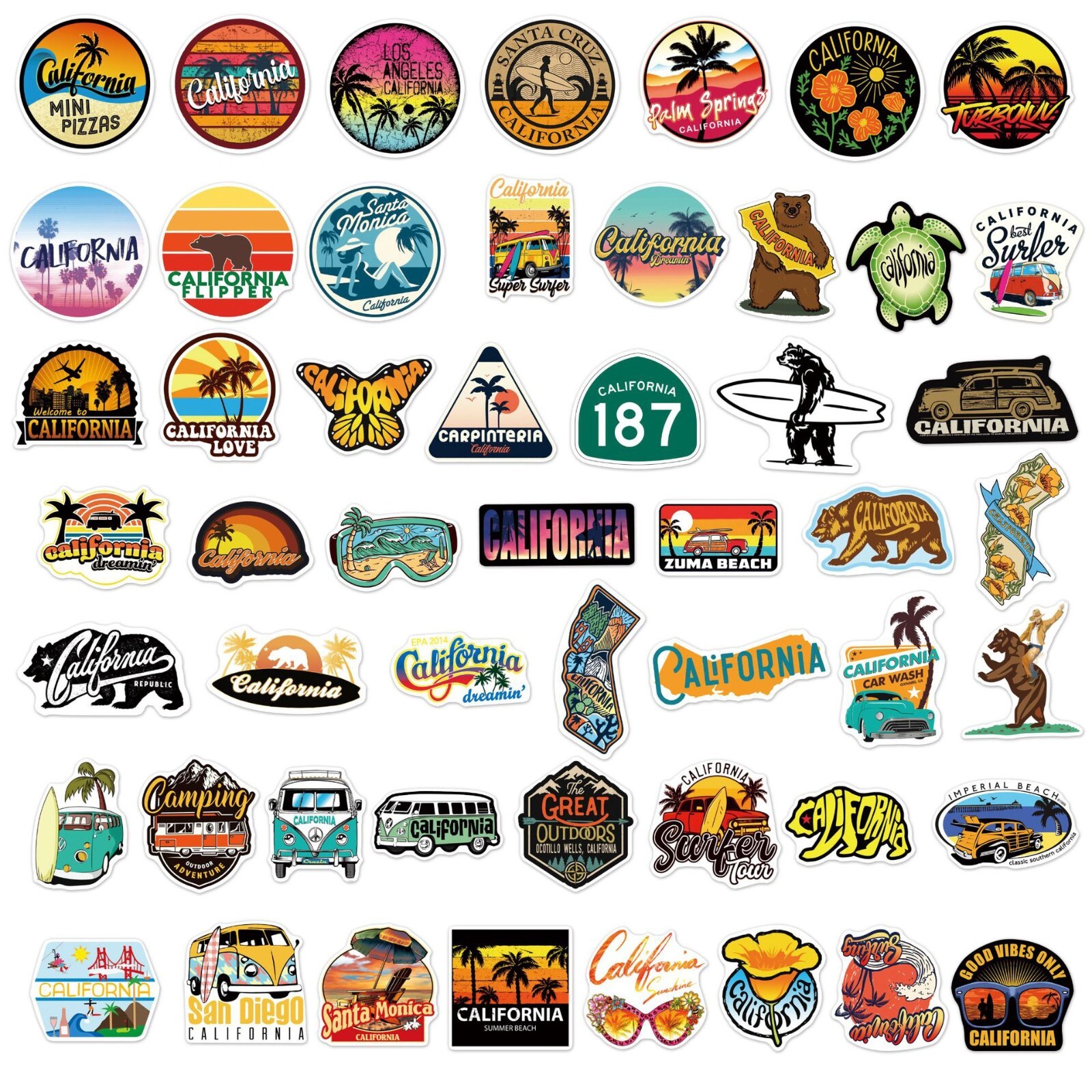 50pcs California Stickers, CA State LA San Diego West Coast, #164
