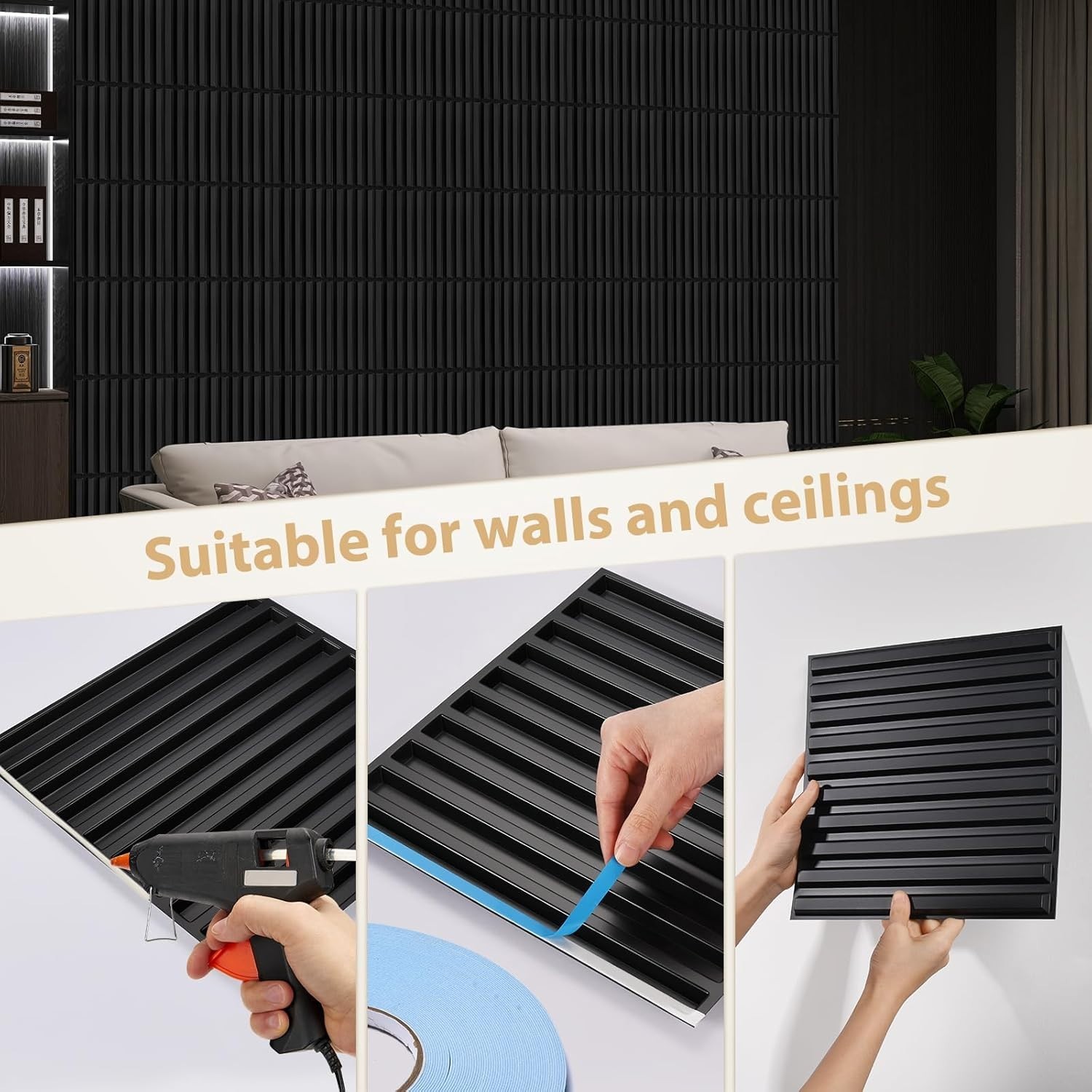 Waterproof 3D Wall Panels 30 Pack Black PVC for Home Office Décor 11.8"x11.8"