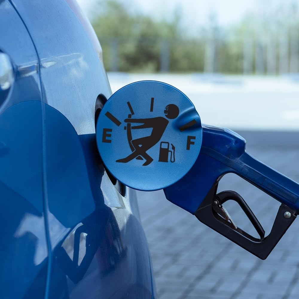 Funny Gas Tank Pulling Needle Stickman Vinyl Sticker Car Truck Bumper 4" x 3.75"