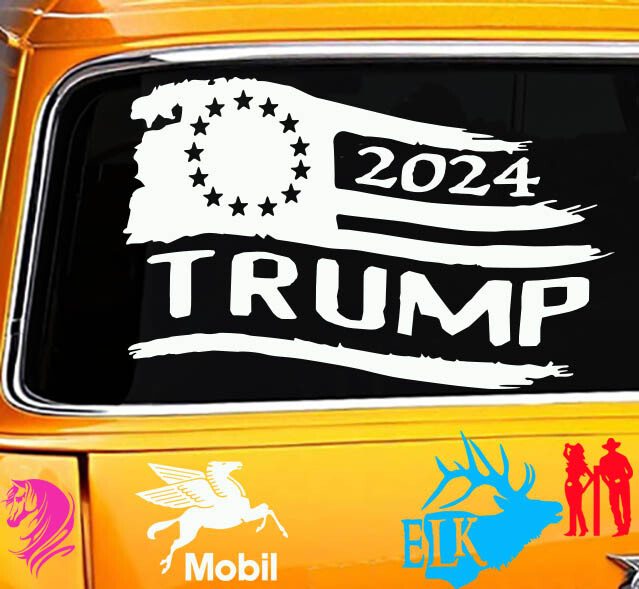 – Trump 2024 Tattered Flag 13 stars Left President Make America Great Sticker