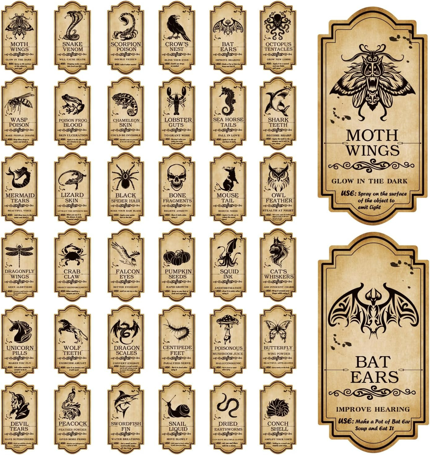 Apothecary Bottle Labels, 144Pcs Halloween Potion Bottles Décor Creepy Poison St