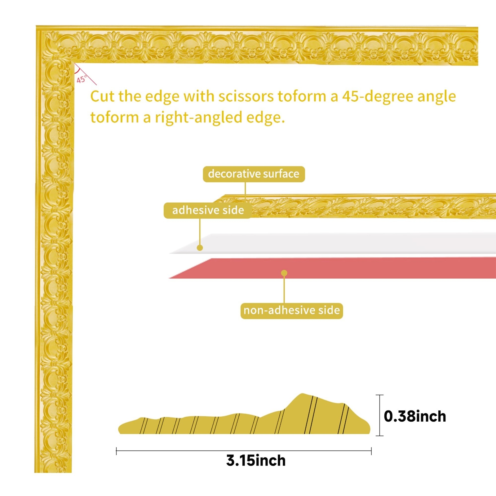 Flexible Self-Adhesive Molding Trim – 9.9 Feet Peel and Stick Wall, Ceiling, …