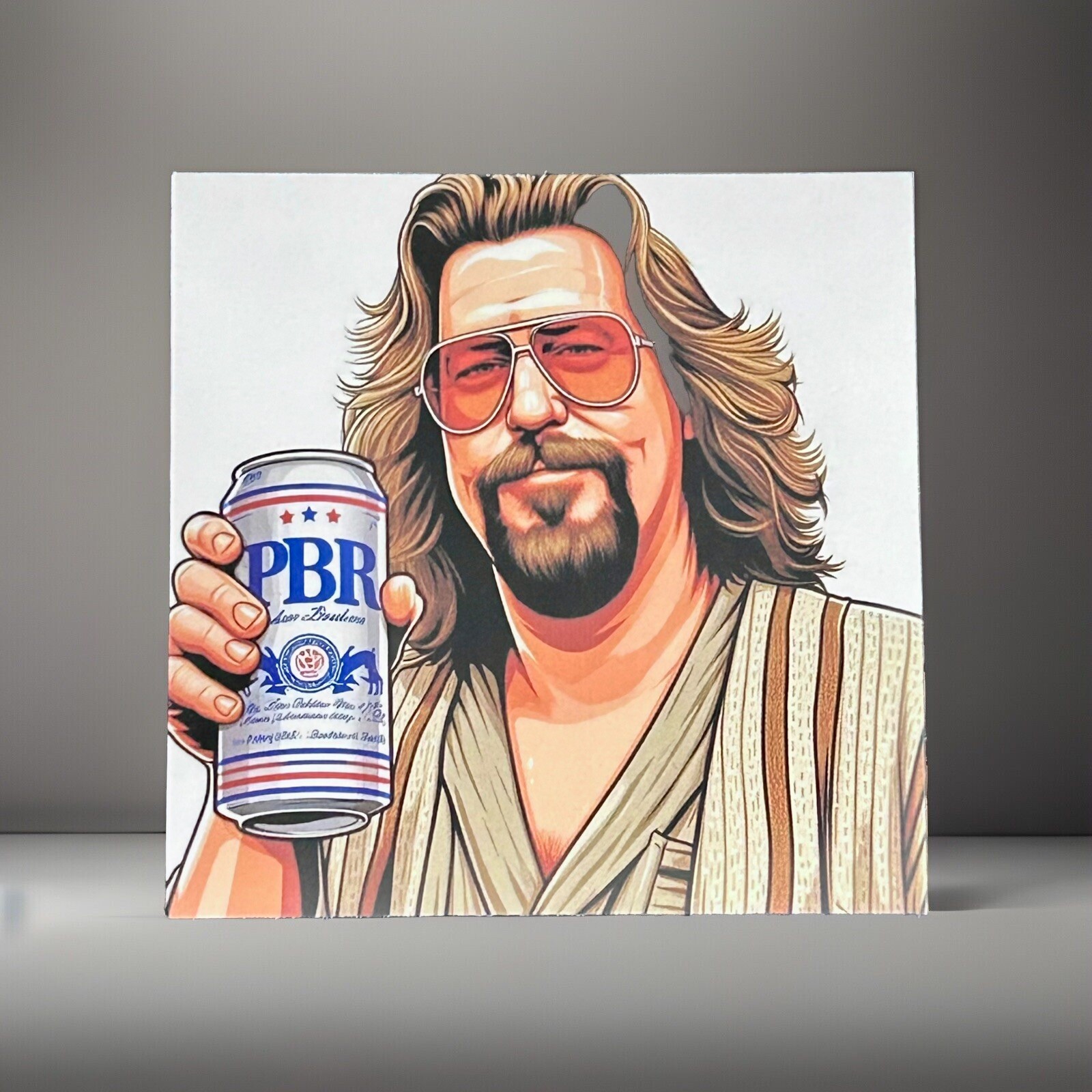 Big Lebowski With Beer The Dude Abides Die Cut Vinyl Laptop Sticker 3”