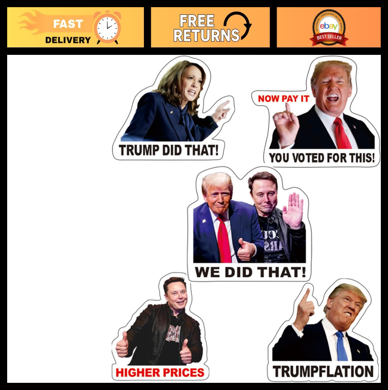 100 PCS Funny Anti-Trump Stickers – Waterproof, Easy to Remove, No Residue, Deca