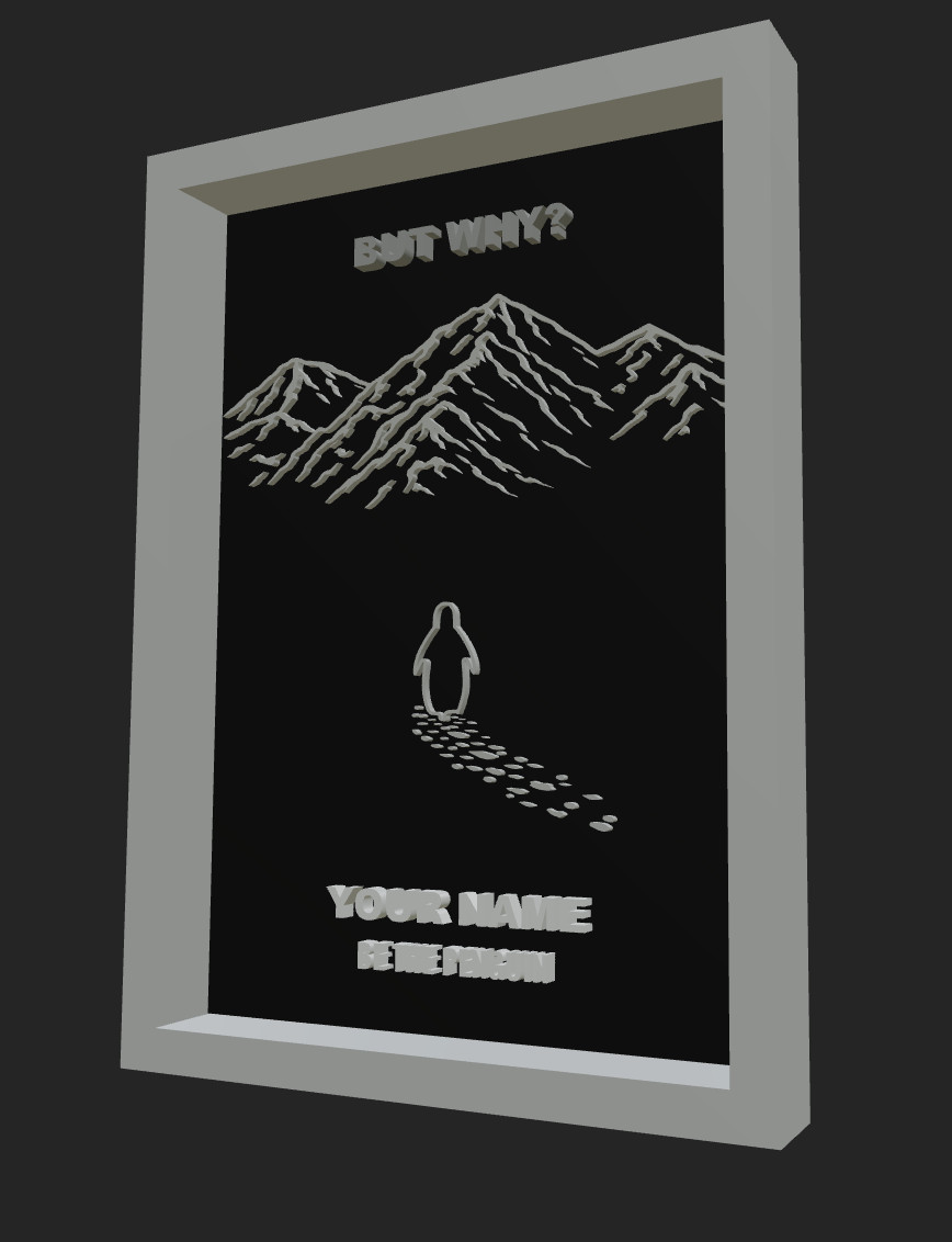 Custom "But Why" Penguin Frame | Viral Penguin Walking Into Mountains Art