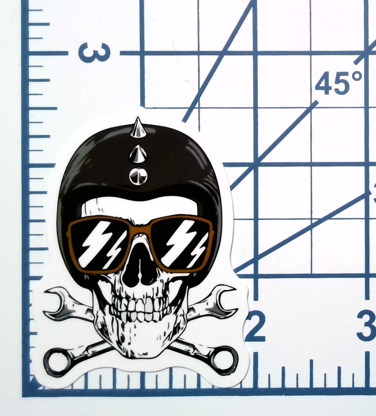 Skull Crossbones Vinyl Sticker Spiked Helmet Biker Decal Mechanic Toolbox Gear