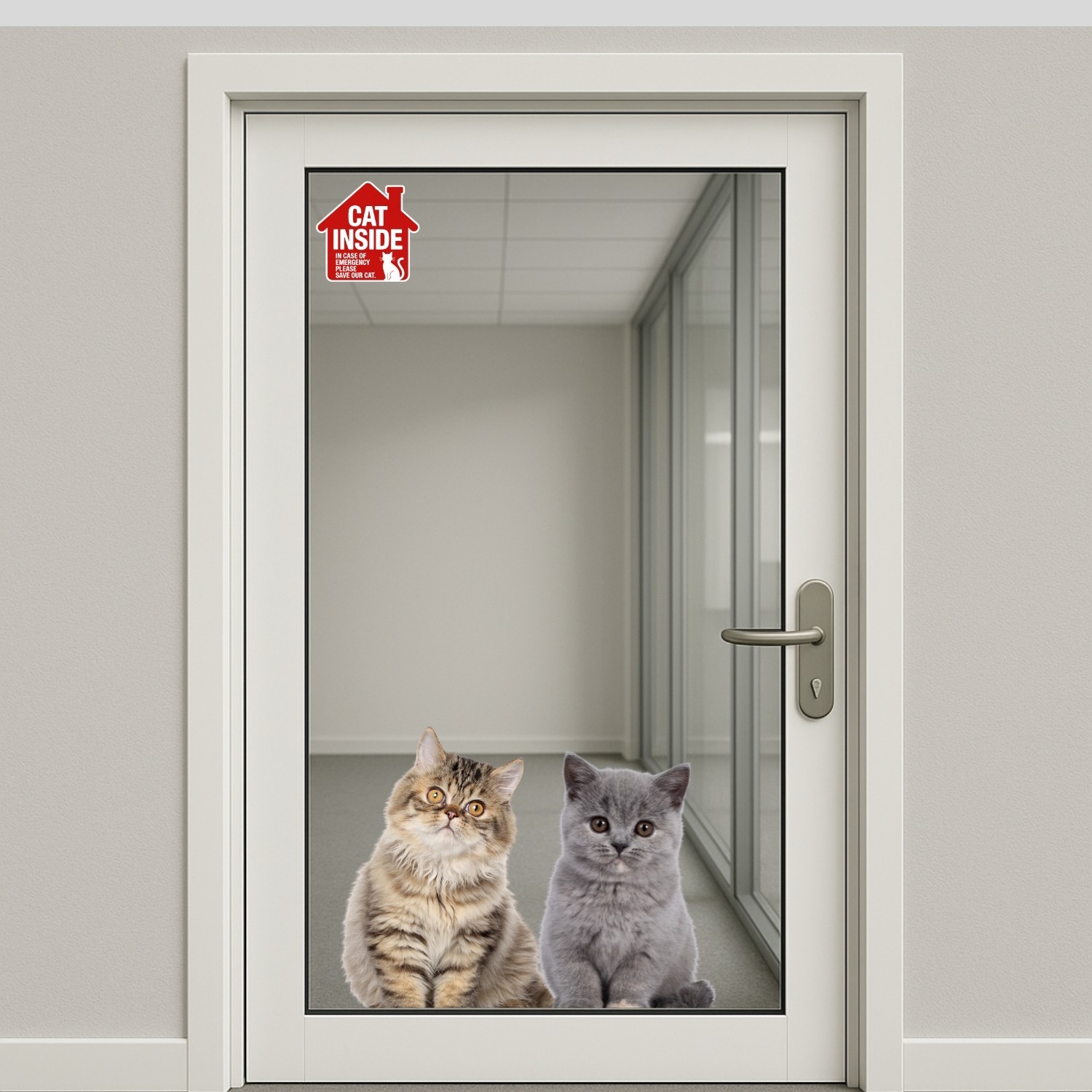 4pcs Cat Inside Emergency Stickers – Waterproof Pet Alert Door & Window Decals