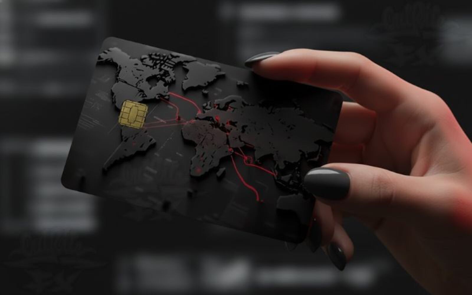 Global Network Black Credit Card Skin – Cyber World Map Tech Cover